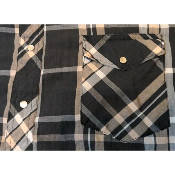 VTG Wrangler Men Black Brown Plaid Shirt Pearl Snap XL Cowboy Western Rodeo EUC - Picture 6 of 10
